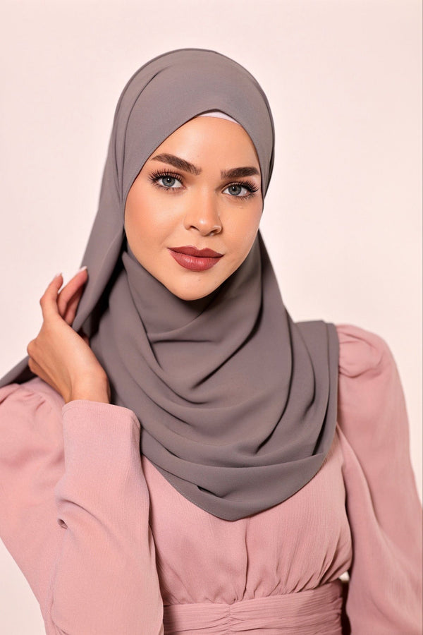 Chamomel Shawls Luxury Crepe Chiffon Hijab - Gray