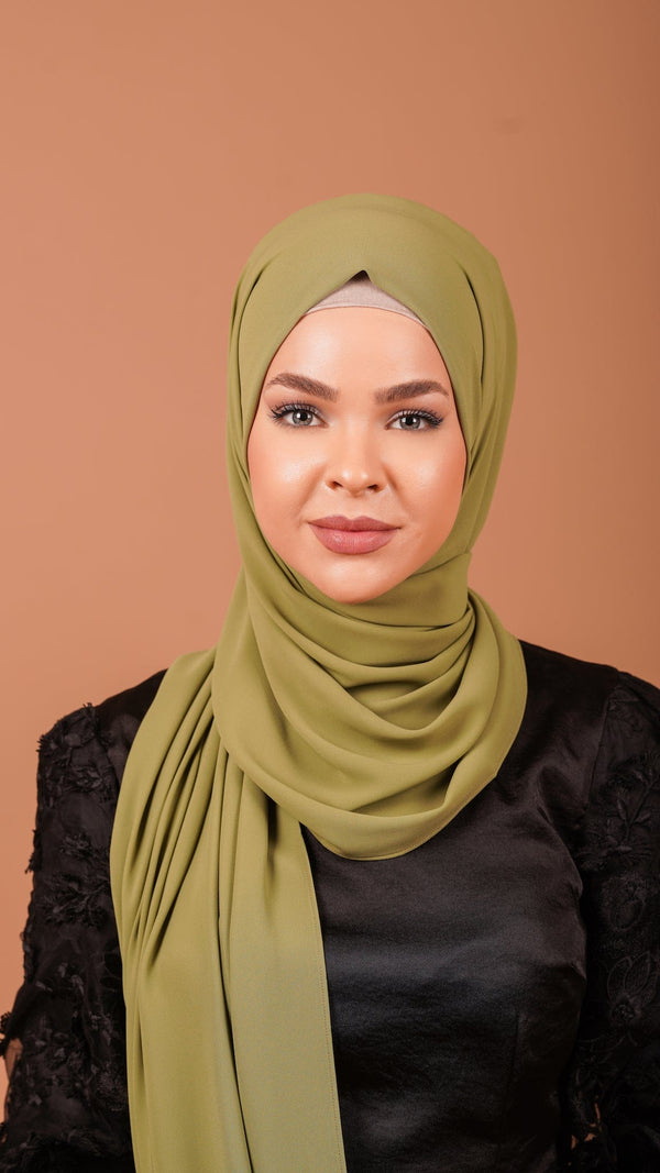Chamomel Shawls Luxury Crepe Chiffon Hijab -Green