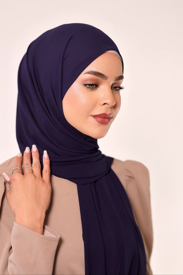 Chamomel Shawls Luxury Crepe Chiffon Hijab - Indago Blue