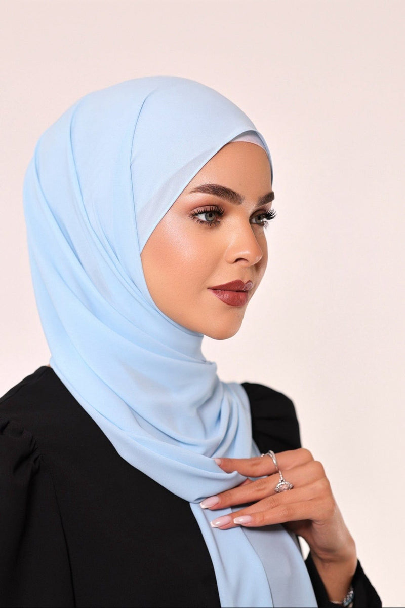 Chamomel Shawls Luxury Crepe Chiffon Hijab - Light Blue