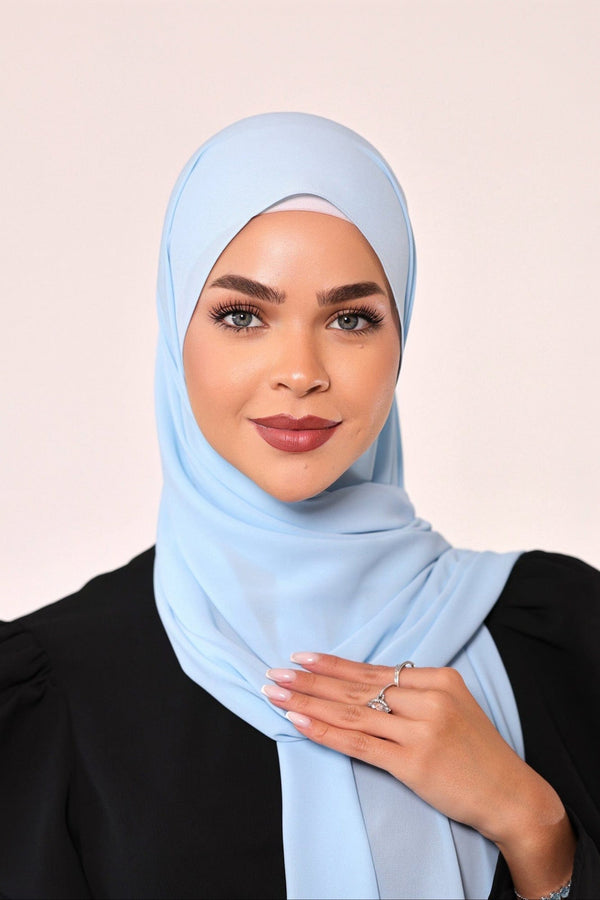 Chamomel Shawls Luxury Crepe Chiffon Hijab - Light Blue