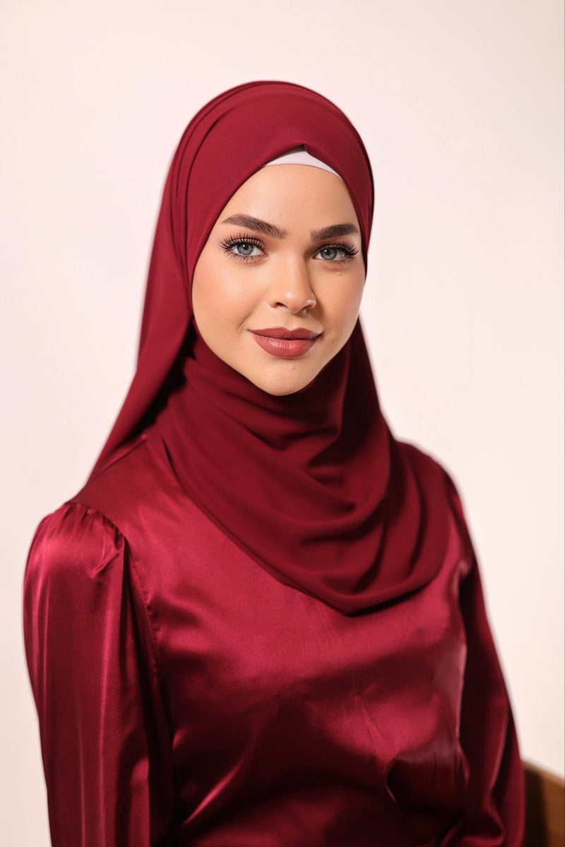 Chamomel Shawls Luxury Crepe Chiffon Hijab - Maroon Red