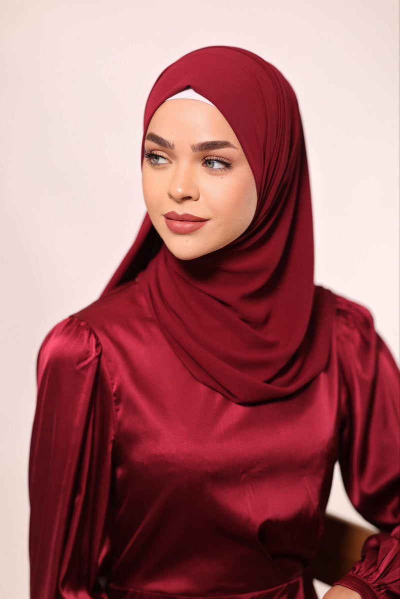 Chamomel Shawls Luxury Crepe Chiffon Hijab - Maroon Red