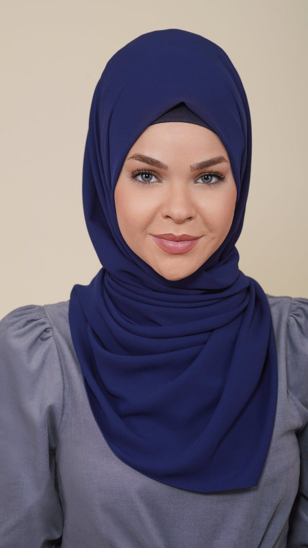 Chamomel Shawls Luxury Crepe Chiffon Hijab-Navy