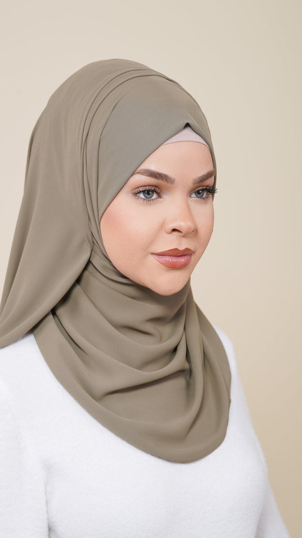 Chamomel Shawls Luxury Crepe Chiffon Hijab - Olive
