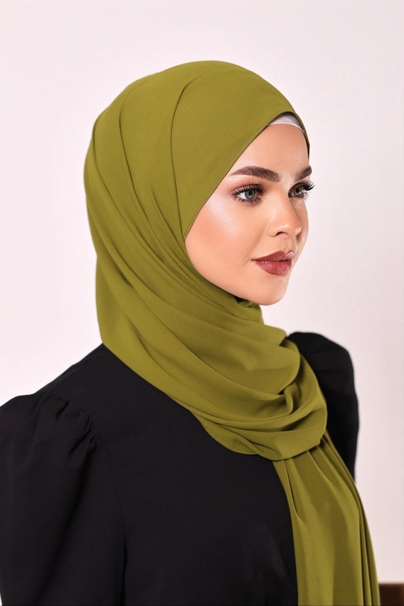 Chamomel Shawls Luxury Crepe Chiffon Hijab - Olive Green