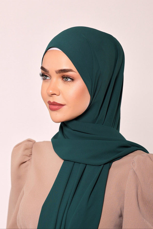 Chamomel Shawls Luxury Crepe Chiffon Hijab - Peacock Green