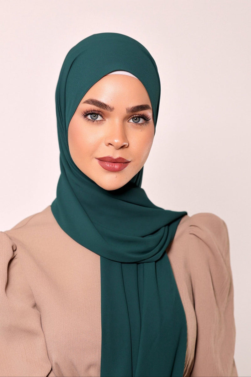 Chamomel Shawls Luxury Crepe Chiffon Hijab - Peacock Green