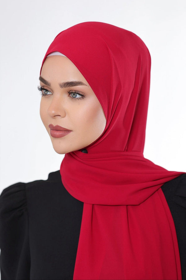 Chamomel Shawls Luxury Crepe Chiffon Hijab - Red