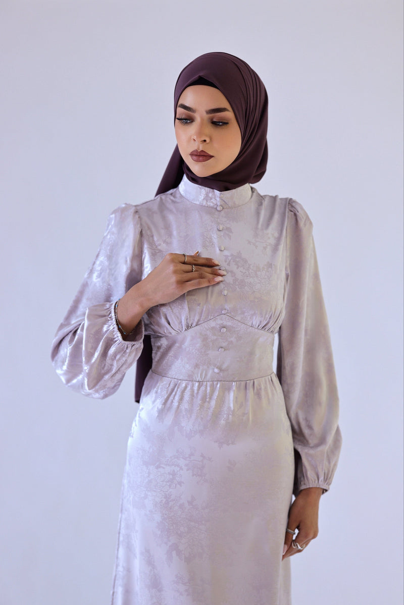 Chamomel Dresses Luxury Maxi Dress Flowered Satin Print - Light Purple