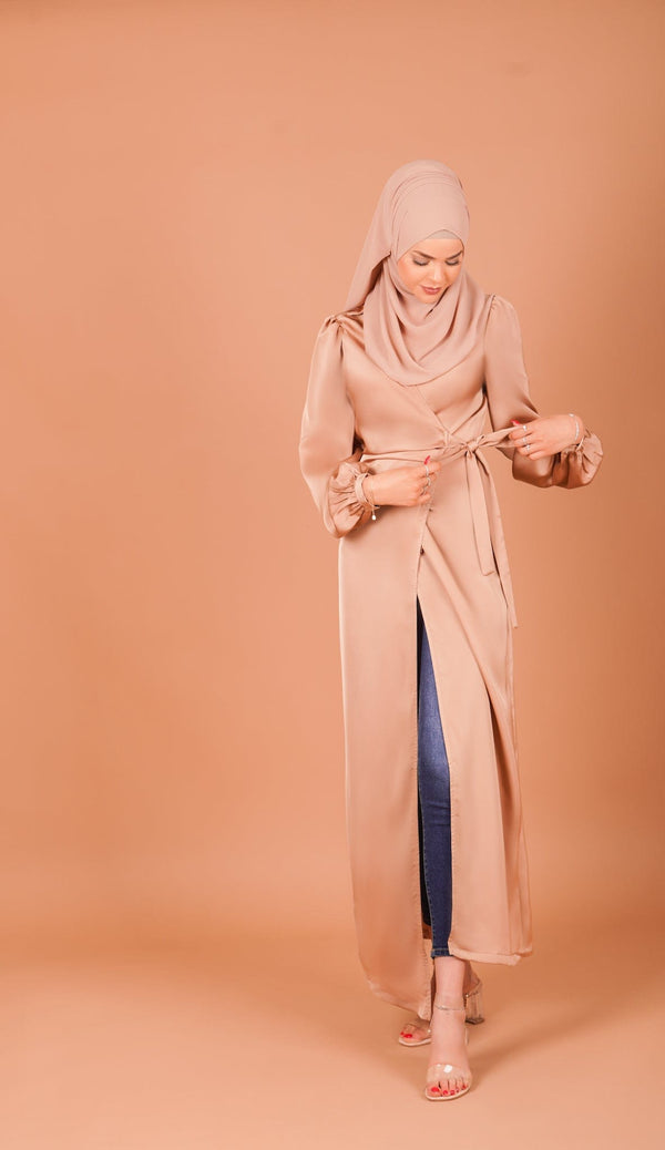 Chamomel Dresses Luxury Satin Maxi Wrap Dress - Camel