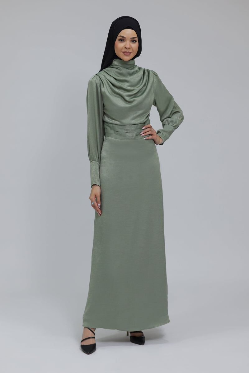 Chamomel Dresses Luxury Velvet Satin Maxi Dress - Green