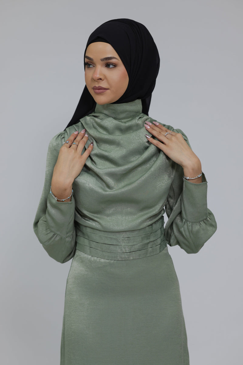 Chamomel Dresses Luxury Velvet Satin Maxi Dress - Green