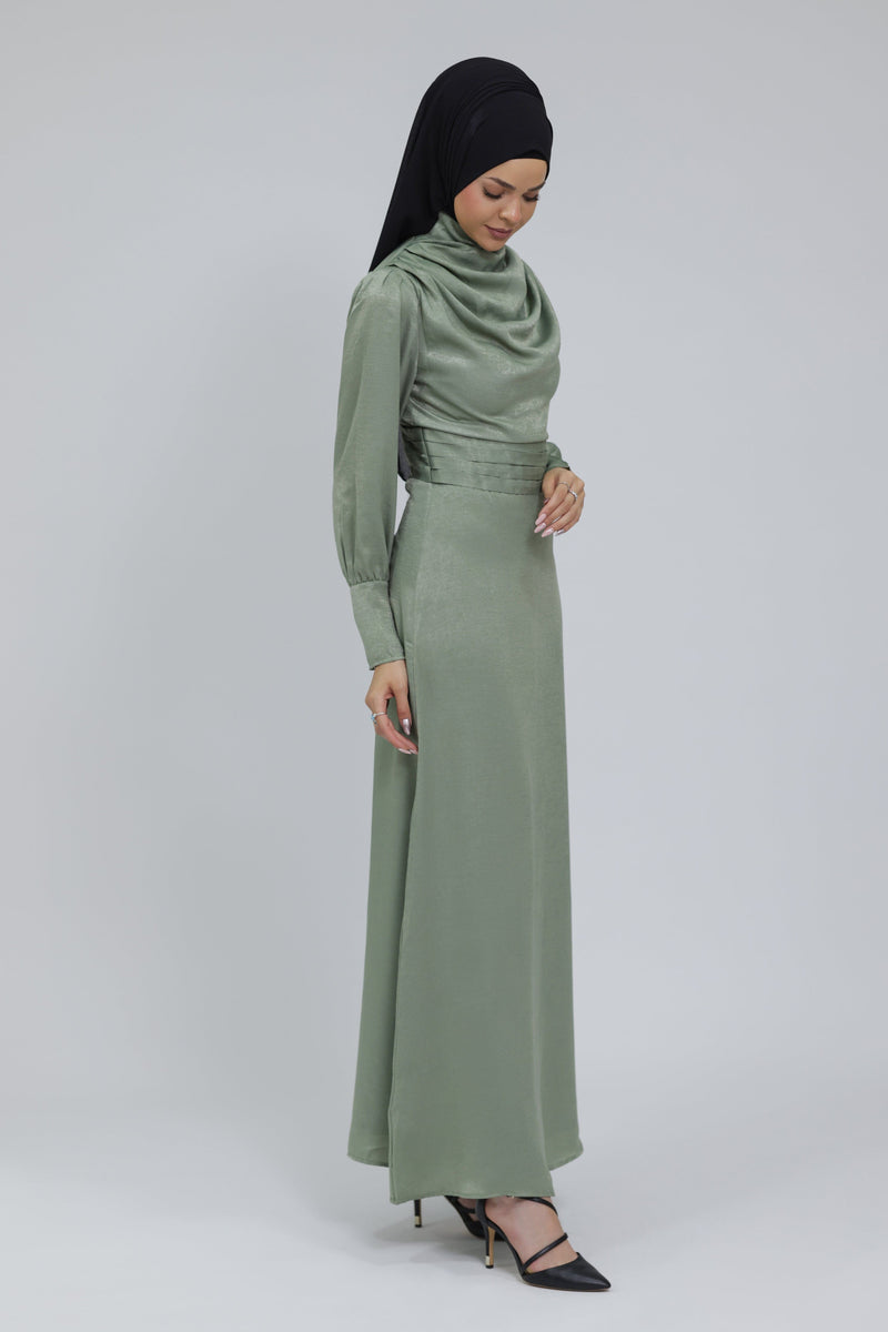 Chamomel Dresses Luxury Velvet Satin Maxi Dress - Green