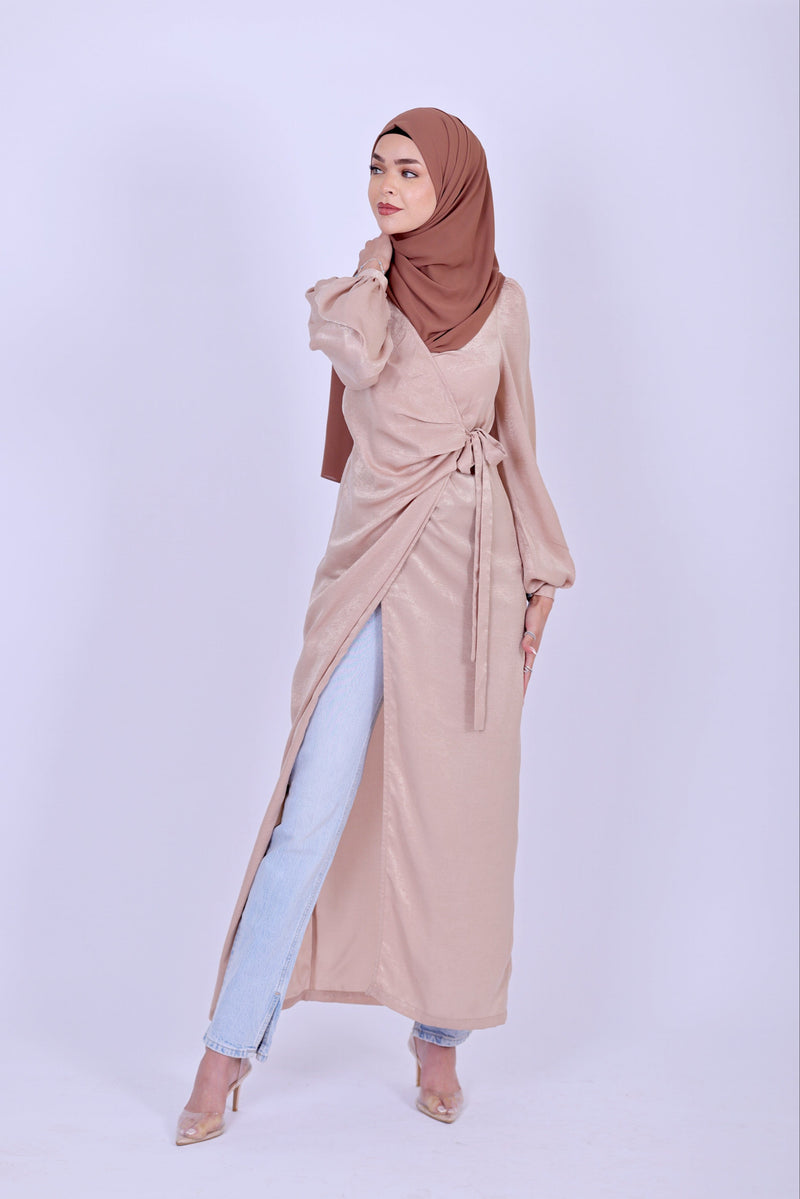 Chamomel Dresses Luxury Velvet Satin Maxi Wrap Dress - Camel