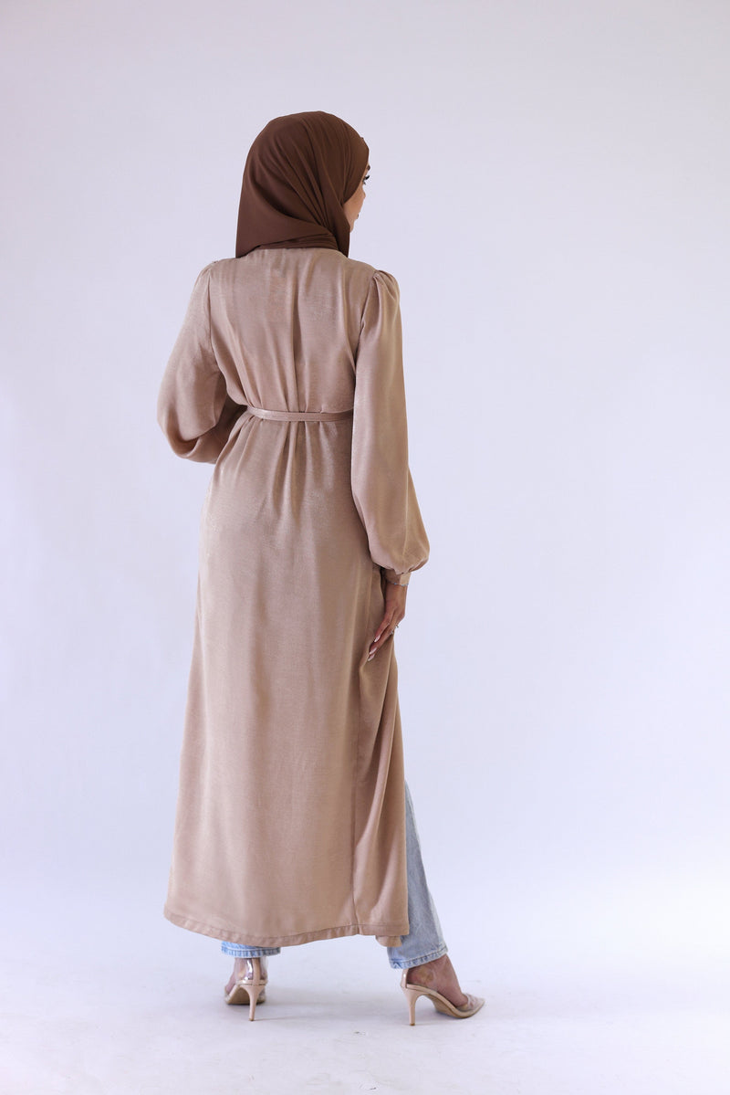 Chamomel Dresses Luxury Velvet Satin Maxi Wrap Dress - Camel