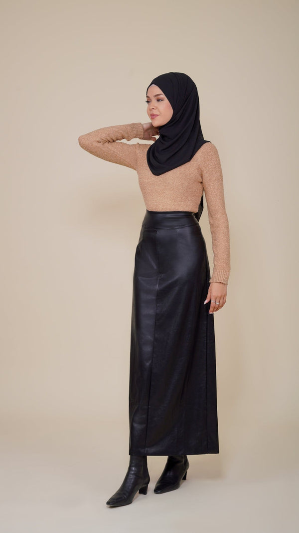 Chamomel Long Skirts Maxi Leather A-Line Skirt - Black