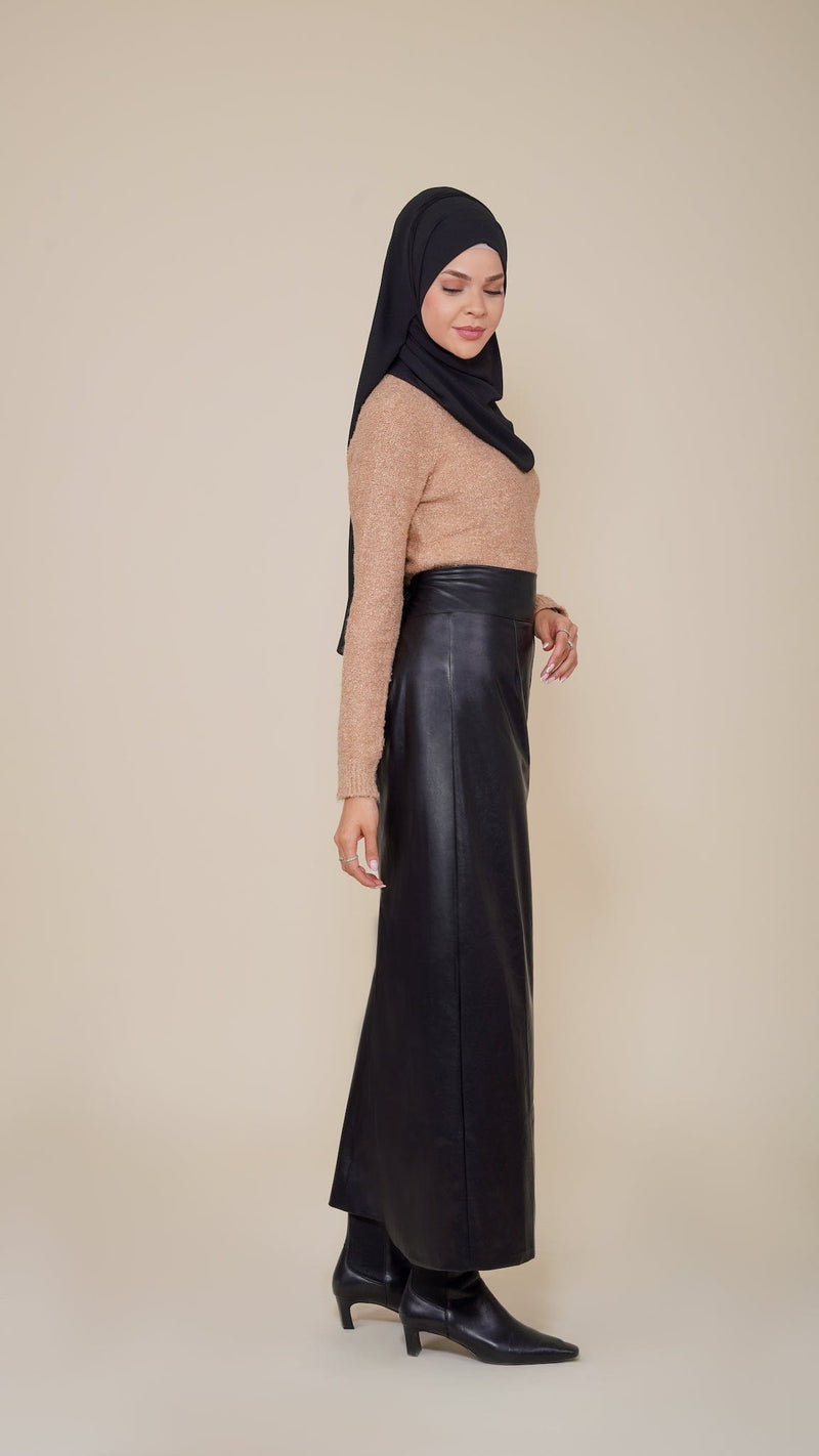 Chamomel Long Skirts Maxi Leather A-Line Skirt - Black