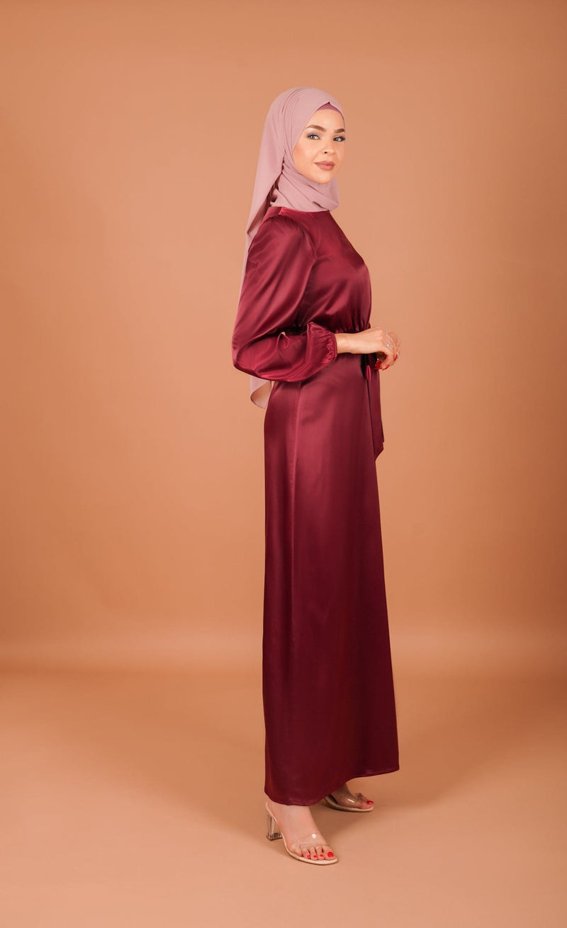 Chamomel Dresses Satin Elegant Belted Dress