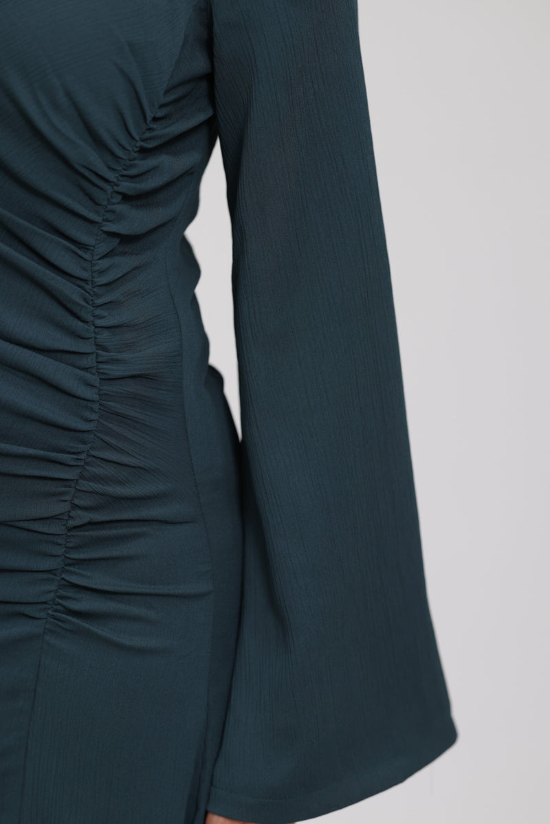 Chamomel Dresses Split Thigh Ruched Chiffon Dress - Turquoise