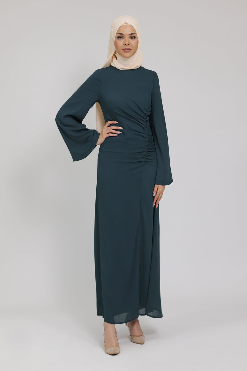 Chamomel Dresses Split Thigh Ruched Chiffon Dress - Turquoise