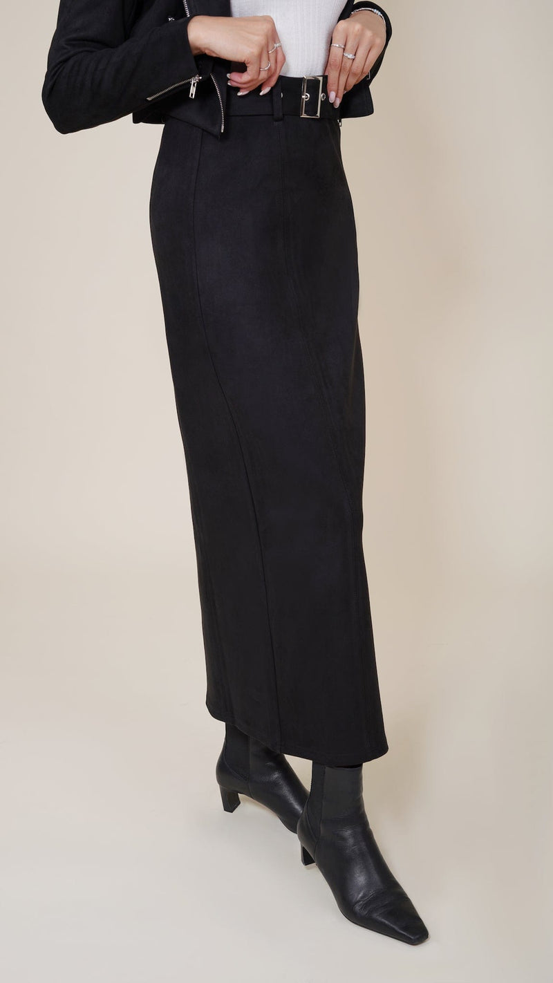 Chamomel Long Skirts Suede Pencil Skirt - Black