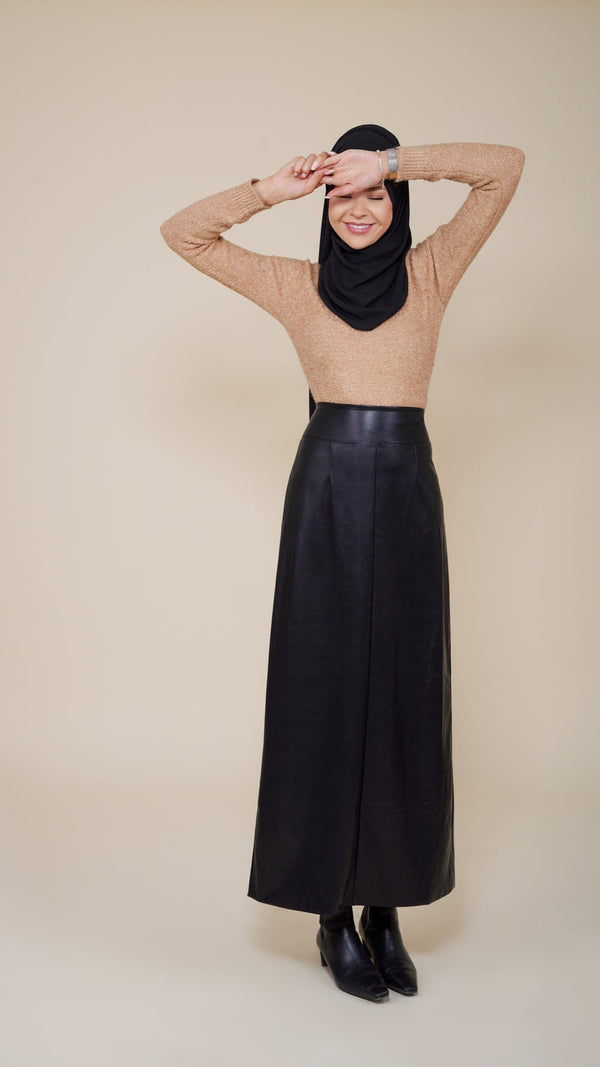 Chamomel Long Skirts XS / Black Maxi Leather A-Line Skirt