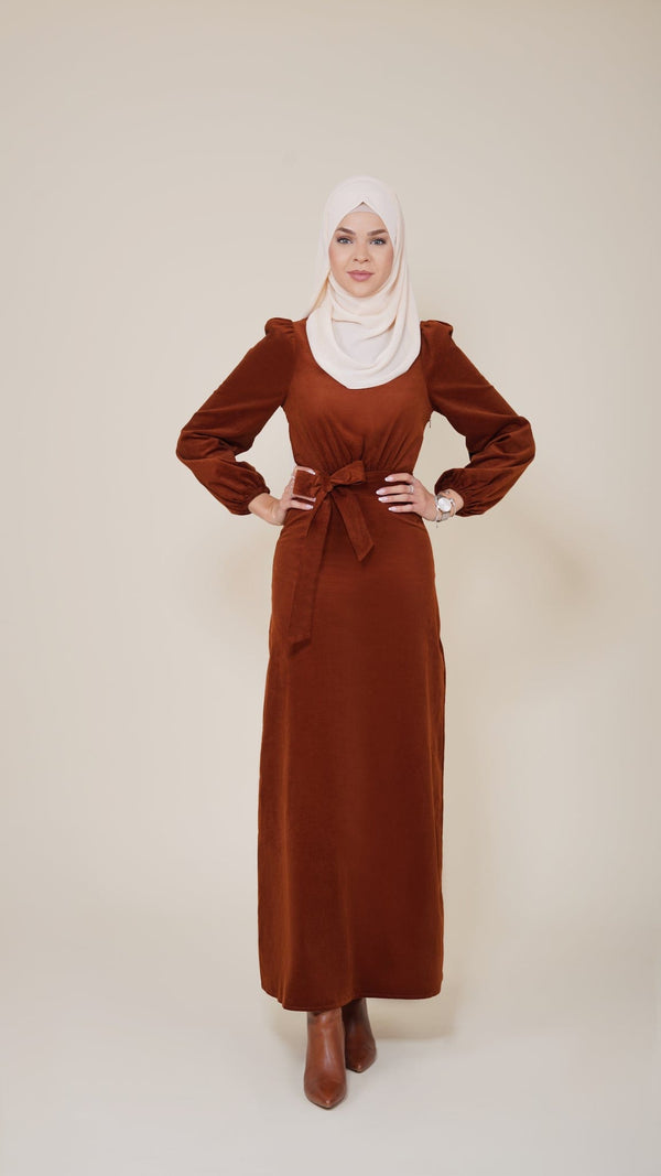 Chamomel Dresses XS / brown 100% Corduroy Cotton Belted Dress
