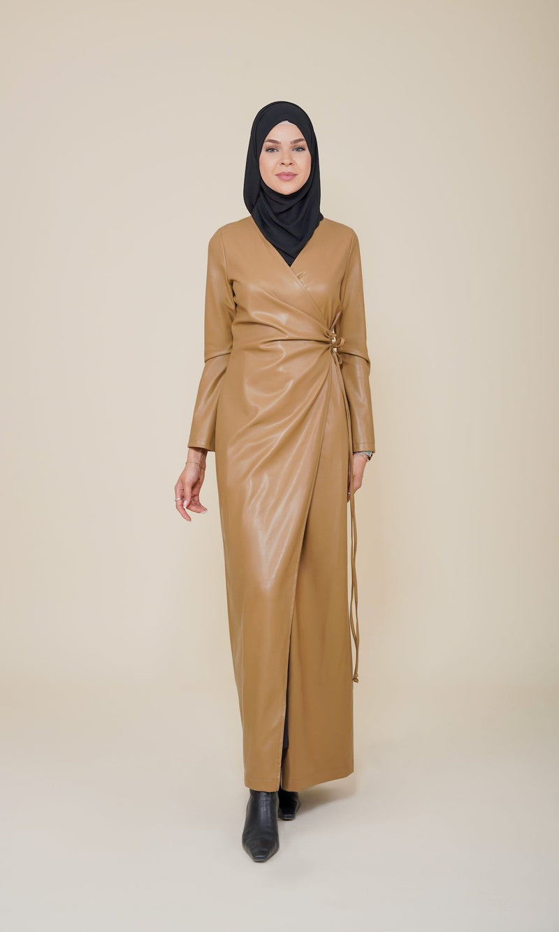 Chamomel Dresses XS / camel High Quality Maxi Leather Wrap Dress