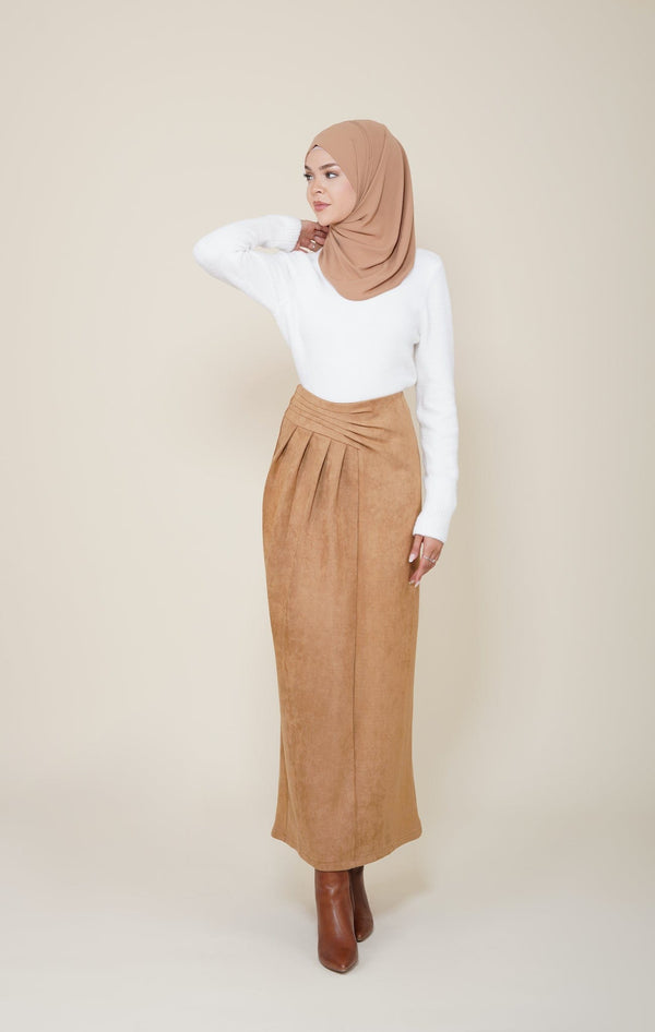 Chamomel Long Skirts XS / Camel Maxi Suede Draped Skirt