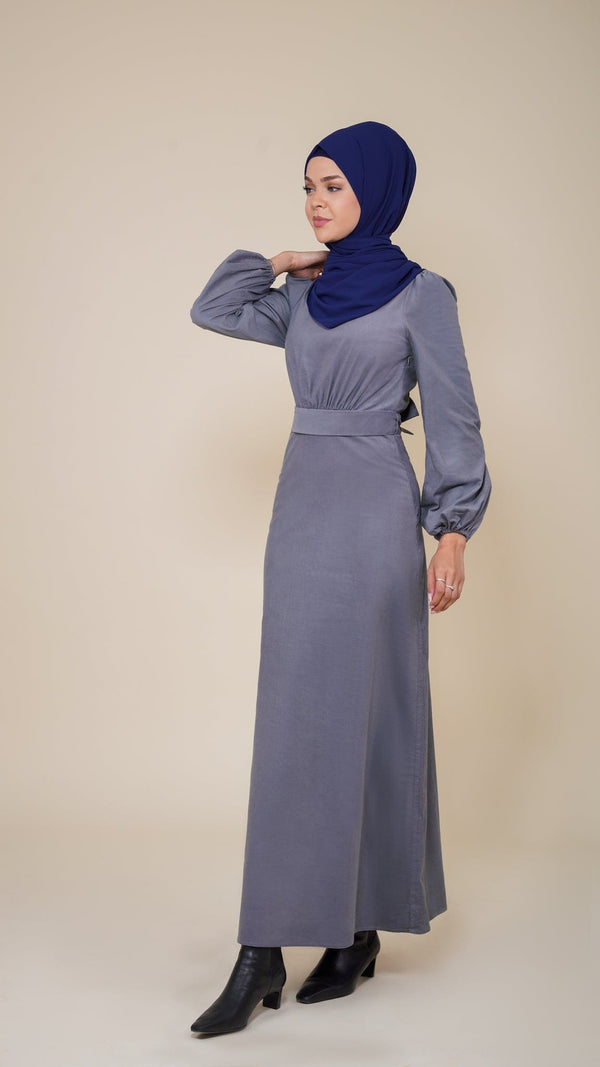Chamomel Dresses XS / gray 100% Corduroy Cotton Belted Dress