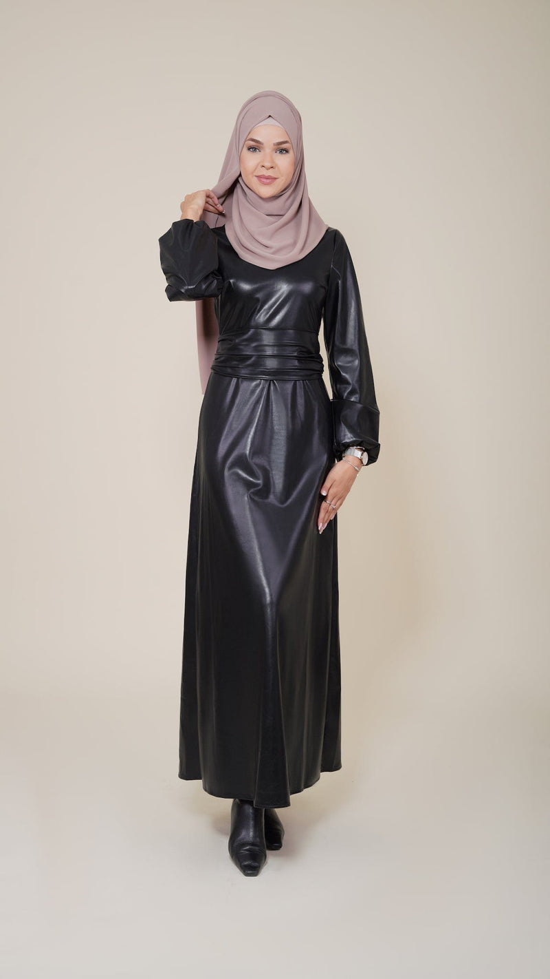 Chamomel Dresses XS High Quality Maxi Belted Leather Dress - Black