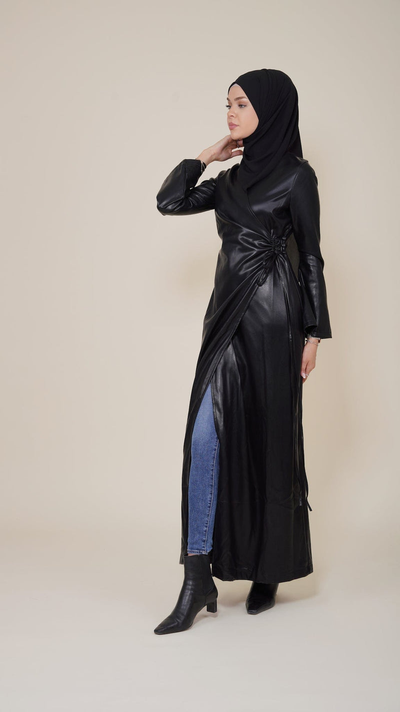 Chamomel Dresses XS High Quality Maxi Leather Wrap Dress - Black