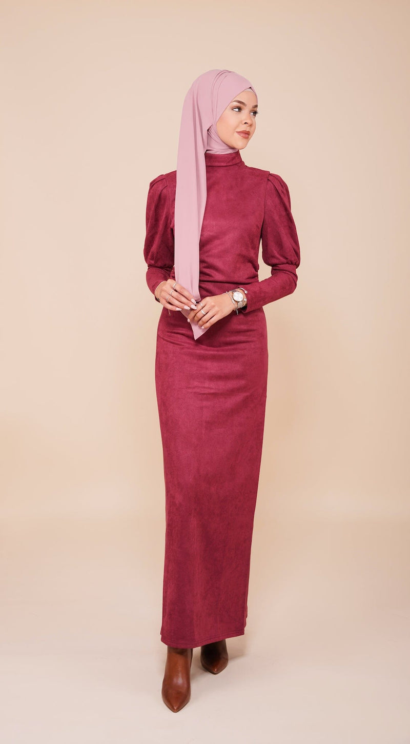 Chamomel Dresses XS High Quality Maxi Suede Dress - Maroon Red