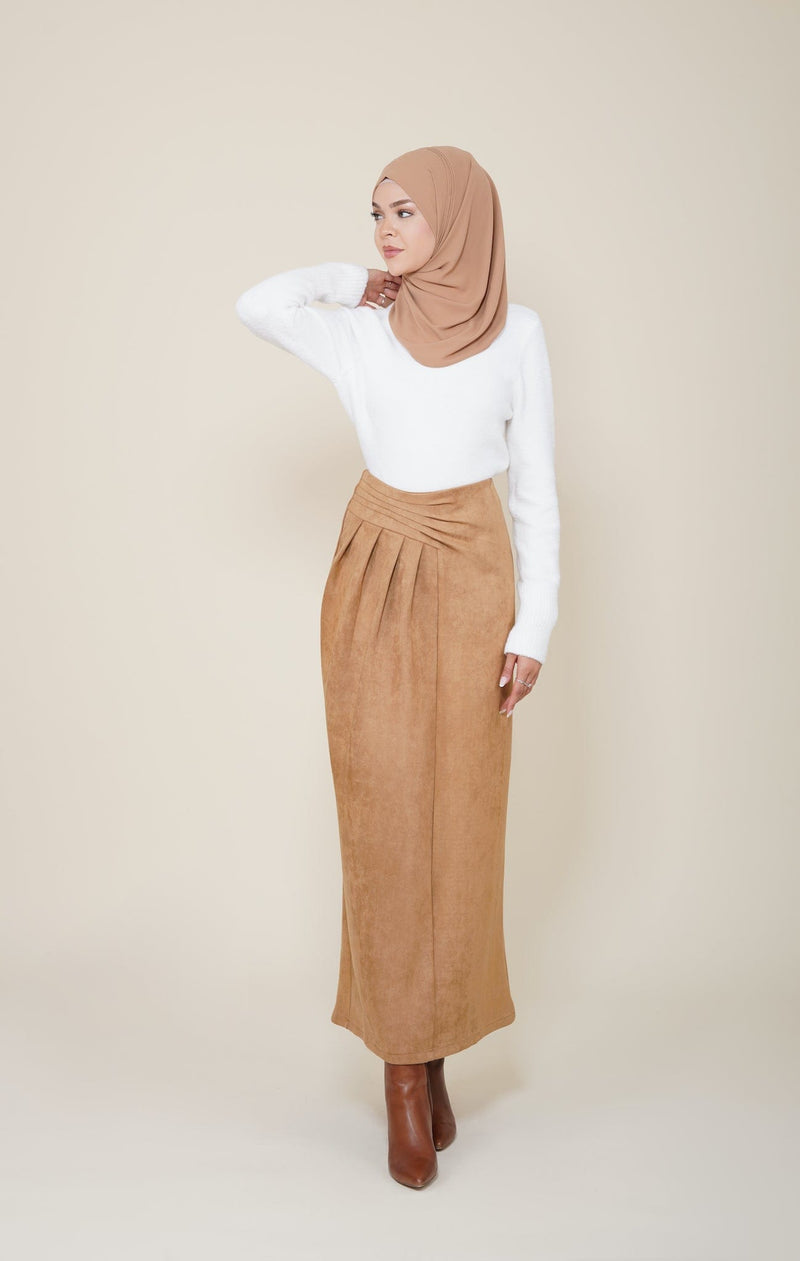 Chamomel Long Skirts XS Maxi Suede Draped Skirt - Camel